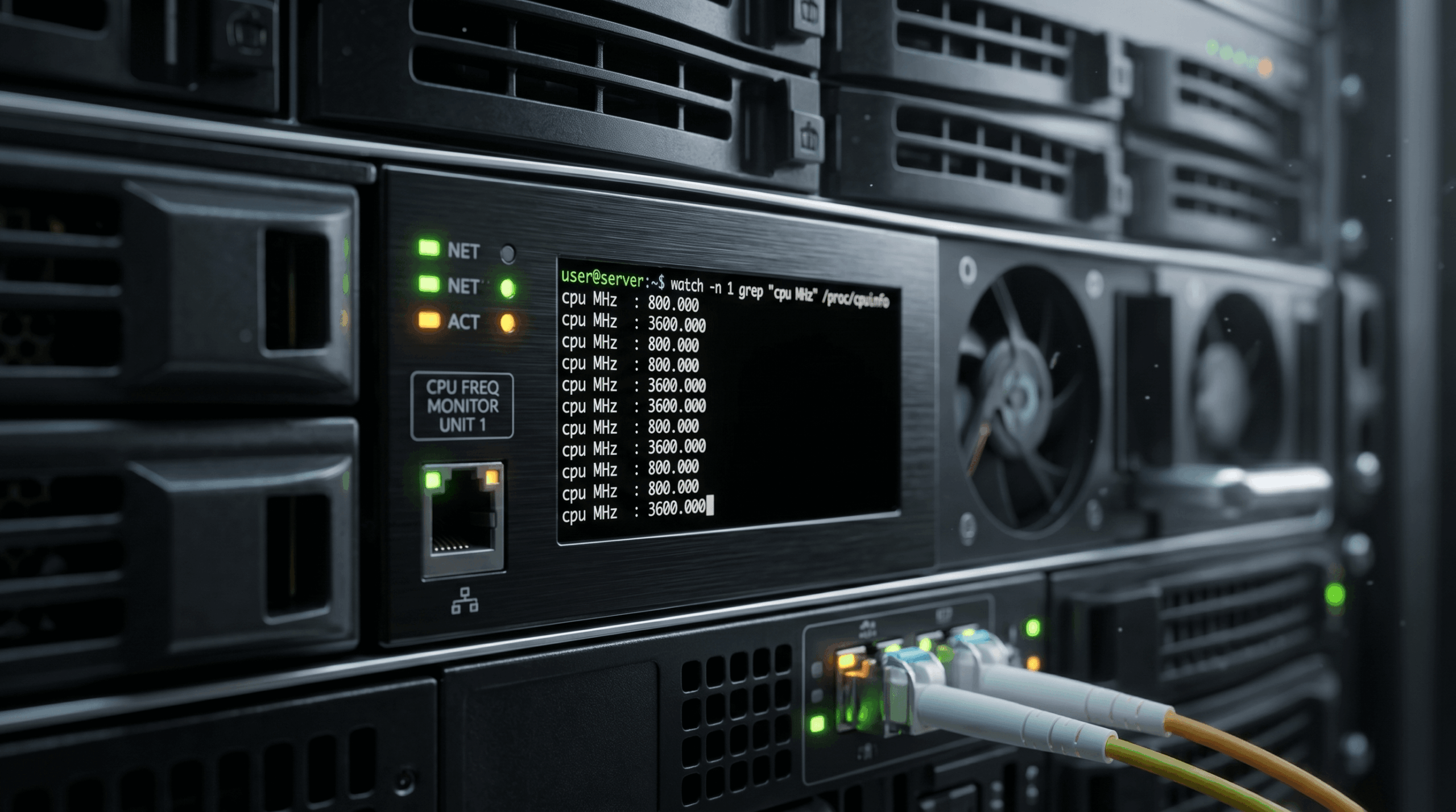 Output terminal Linux menampilkan frekuensi CPU per core menggunakan /proc/cpuinfo