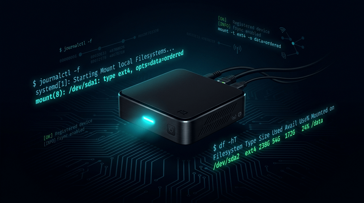 STB Armbian menampilkan terminal perintah data=ordered pada filesystem EXT4